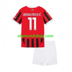 Camisola AC Milan Ibrahimović 11 Criança Equipamento Primeiro 2024-2025 Manga Curta